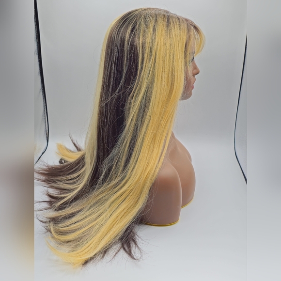 Uniwigs Ramona Long Dark Brown & Chunky Blonde Highlights w/ Bangs Synthetic Wig - Picture 7 of 9